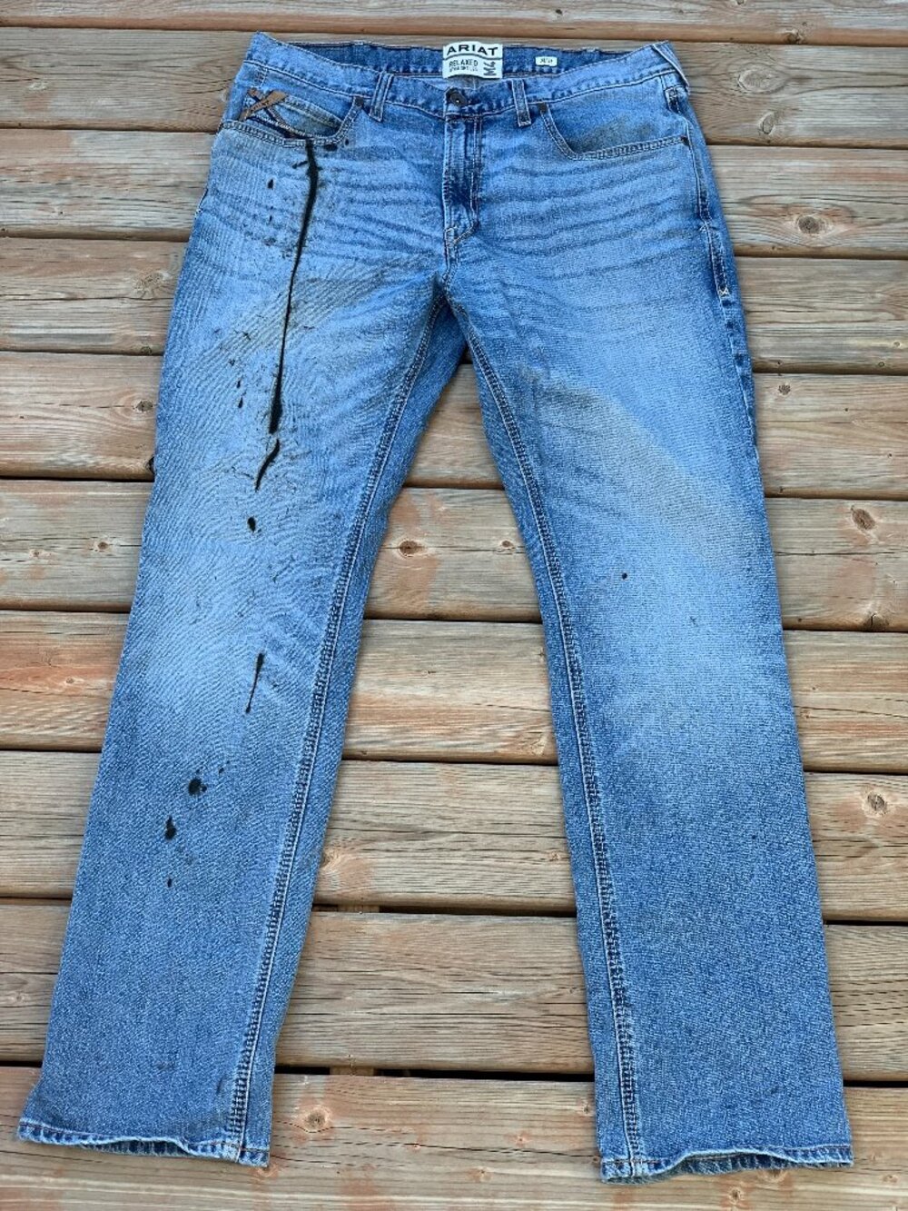 Ariat M4 Jeans Relaxed Straight Mens 38x35 Dark Distressed Denim Western Cowboy